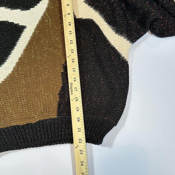 VTG 80s 90s Erika Sweater Large Black Brown Abstract Angora Lurex Knit Shimmer - Picture 10 of 11